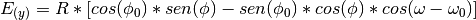 E_{(y)} = R * [cos({\phi}_{0}) * sen ({\phi}) - sen({\phi}_{0}) * cos({\phi}) * cos ({\omega} - {\omega}_{0})]